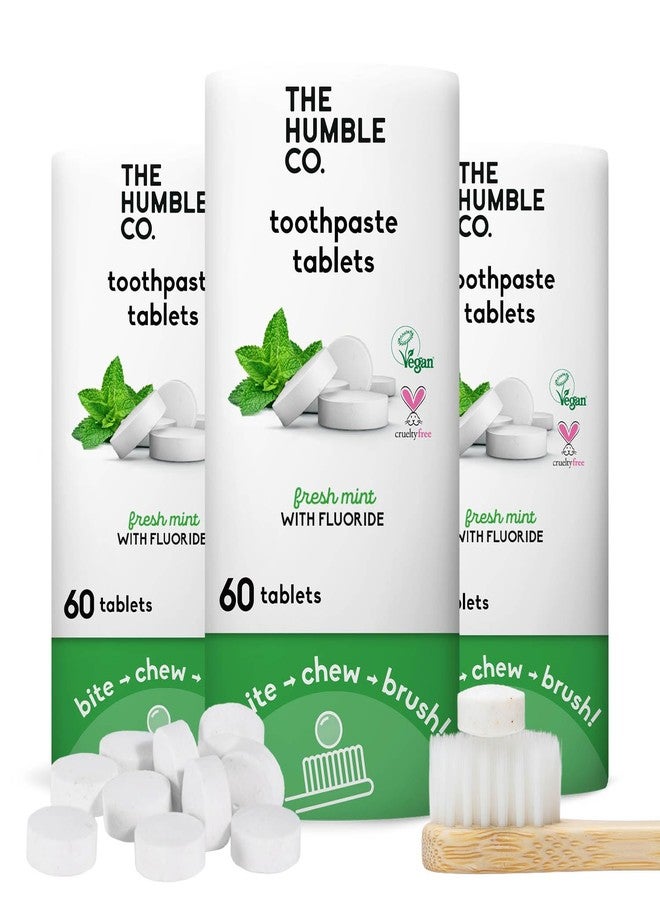 The Humble Co. أقراص معجون الأسنان بالنعناع من The Humble Co.، 3 عبوات - أقراص معجون أسنان مضادة للتسوس بالفلورايد مع مكونات طبيعية بالكامل، تركيبة مطورة من قبل أطباء الأسنان - نباتية، خالية من SLS، خالية من البلاستيك (نعناع، 180 حبة) - Image 1