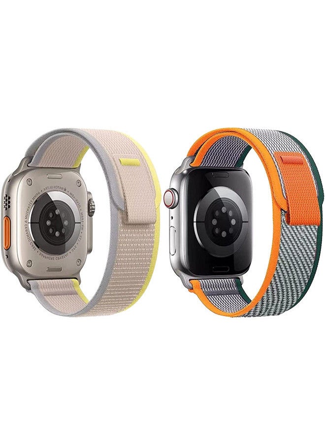 YOMNA (Pack of 2)YOMNA Trail Loop Compatible with Apple Watch Band 49/45/44/42mm, Nylon Weave Sport Loop Men Women Adjustable Pull Tab Strap for Apple Watch Ultra iWatch All Series-(Orange/Yellow)  - Image 2