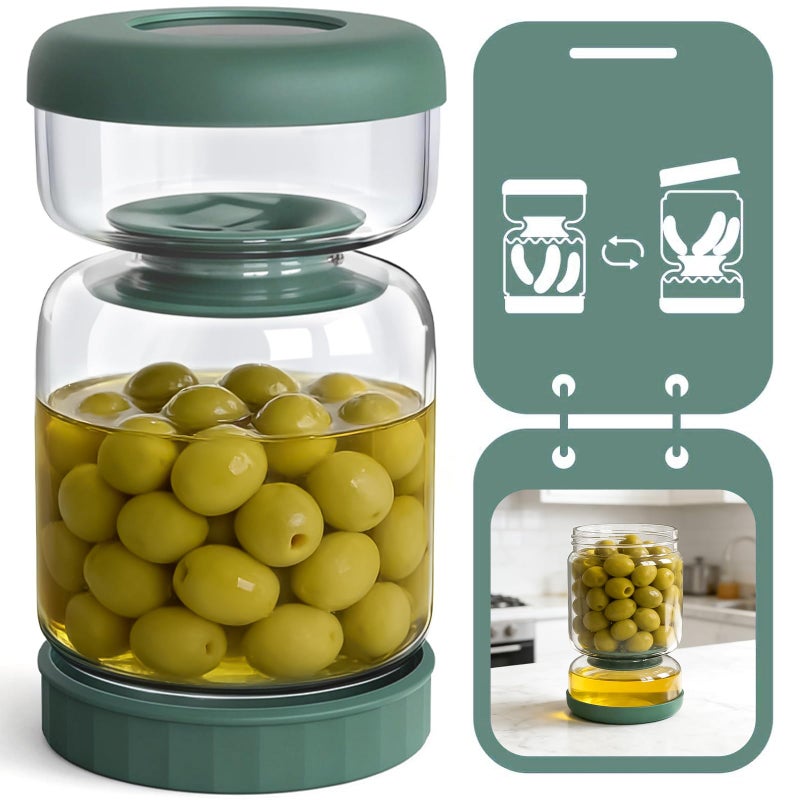 Luvan Glass Pickle Jar, 34oz Pickle Container with Strainer, LeakProof Kraut and Olive Hourglass Jug, Olive Jar with Airtight Lid, Multifunction Jalapeno Container, Gherkin Flip Jar for Fridge - Image 1