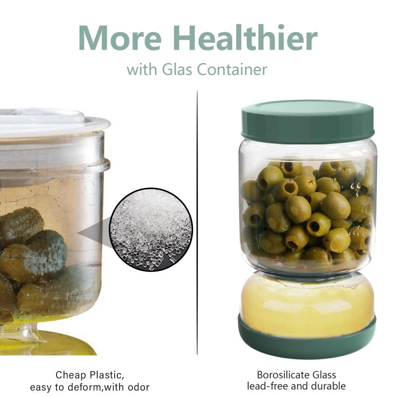 Luvan Glass Pickle Jar, 34oz Pickle Container with Strainer, LeakProof Kraut and Olive Hourglass Jug, Olive Jar with Airtight Lid, Multifunction Jalapeno Container, Gherkin Flip Jar for Fridge - Image 5