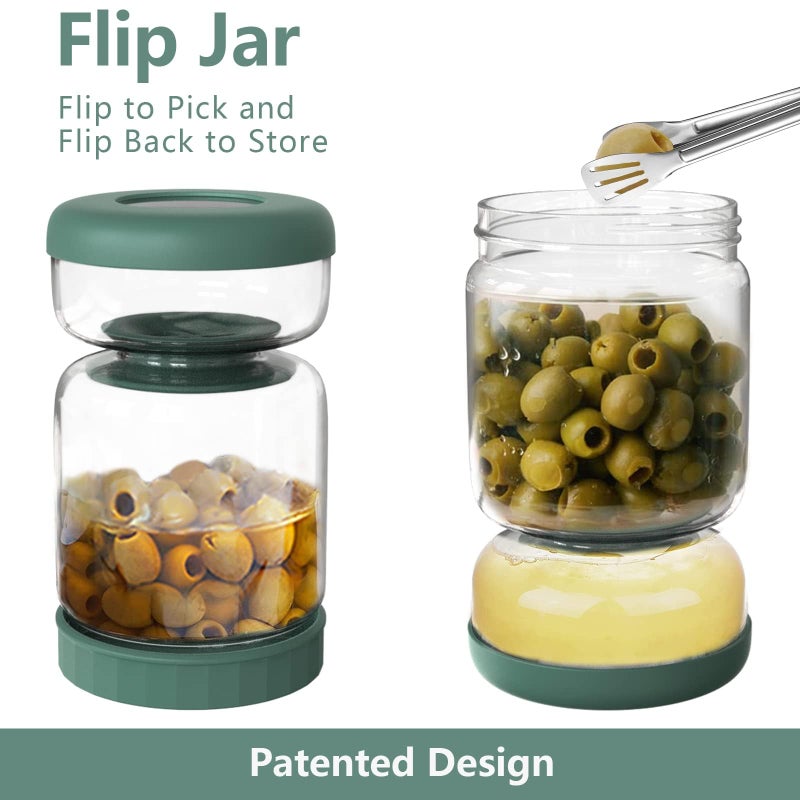 Luvan Glass Pickle Jar, 34oz Pickle Container with Strainer, LeakProof Kraut and Olive Hourglass Jug, Olive Jar with Airtight Lid, Multifunction Jalapeno Container, Gherkin Flip Jar for Fridge - Image 2