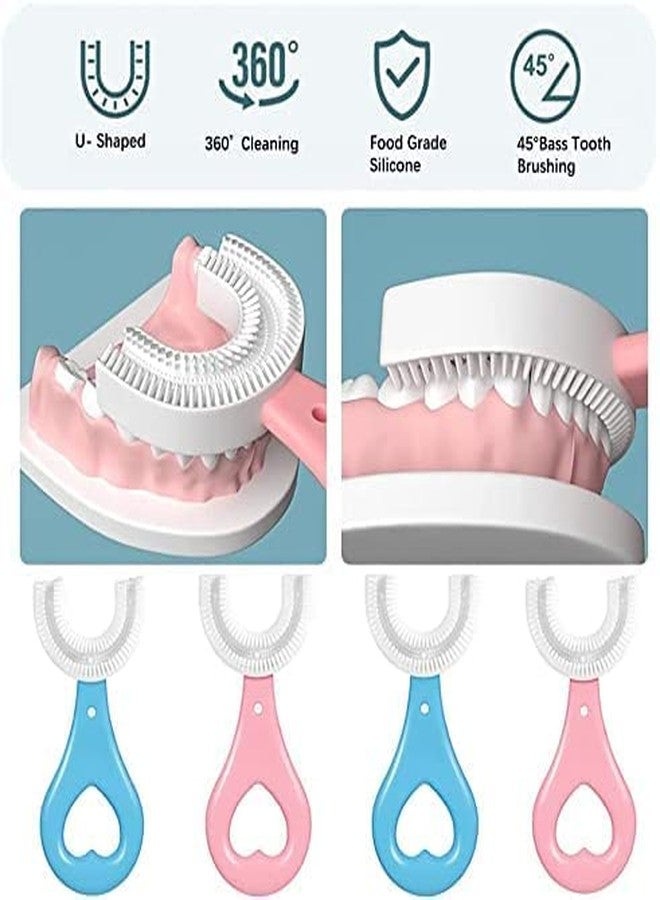 Kids Manual Toothbrushes Soft Silicone Children U Shape Toothbrush Whole Mouth Teeth Cleaning All Round Toothbrush For Kids Baby 2-12 Years Old (Heart Handle Toothbrush) Multicolor - Image 2