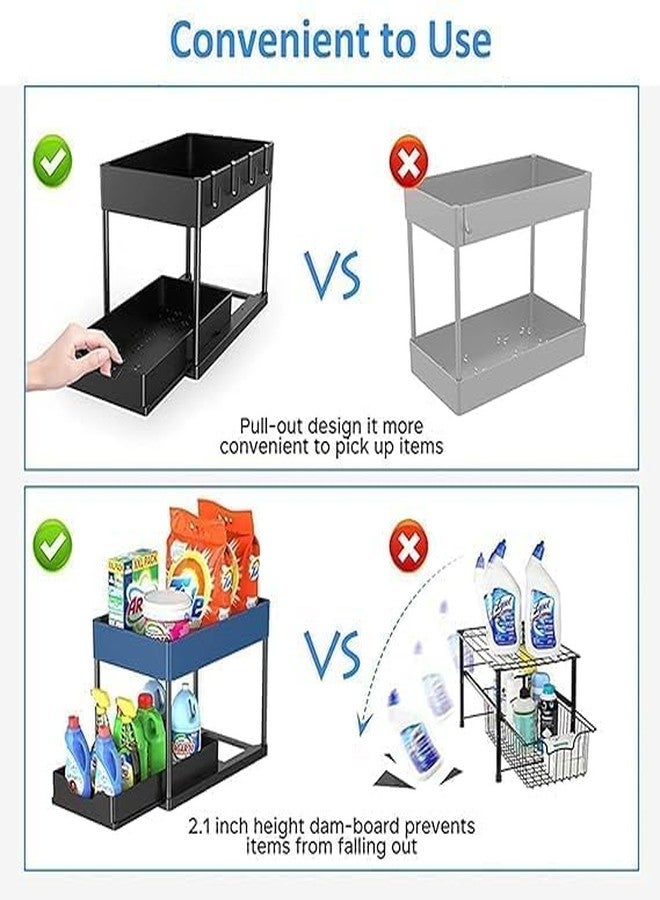 ABTER 2‑Tier Sliding Storage Rack – Under‑Sink,4 Hooks MultiPurpose Bath Collection Basket with Cup Holder,Adjustable Storage For Bathroom Kitchen Shelves,Drawer,Countertop Pull‑Out Organizer. - Image 4