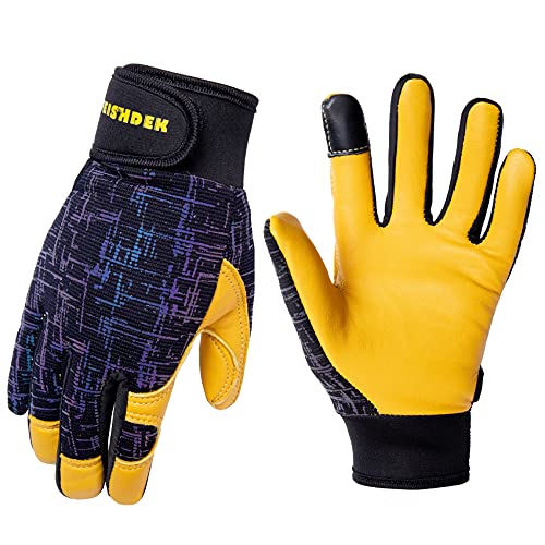 FEISHDEK Kids Genuine Leather Work Gloves, Safety Gloves, Touch Screen, Reflective, Breathable Design, for Children Age 3-12 (X-Small, Black) - Image 1