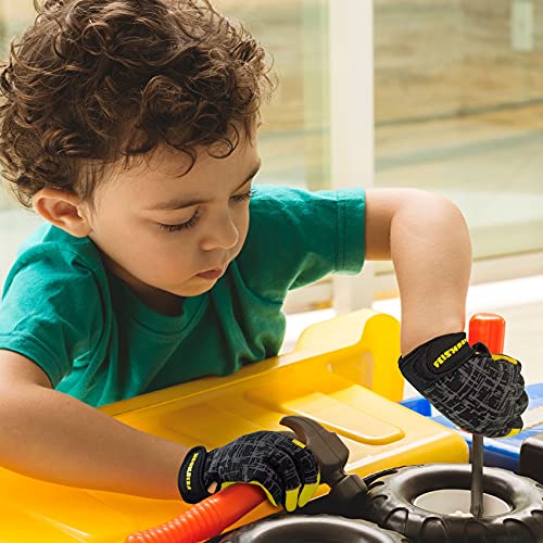 FEISHDEK Kids Genuine Leather Work Gloves, Safety Gloves, Touch Screen, Reflective, Breathable Design, for Children Age 3-12 (X-Small, Black) - Image 4
