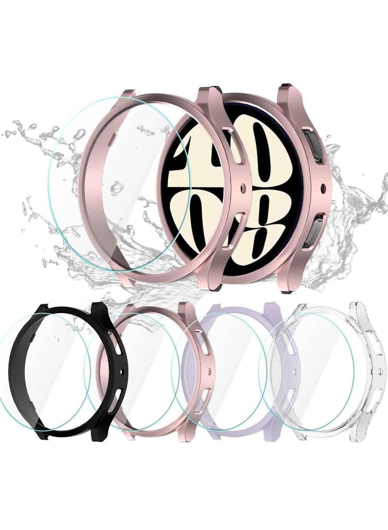 KASTWAVE for Samsung Galaxy Watch 6 Screen Protector and Case 40mm, Anti-Fog Tempered Glass Protective Film Face Cover Set & Hard PC Bumper Cover [4+4Pack] - Image 1