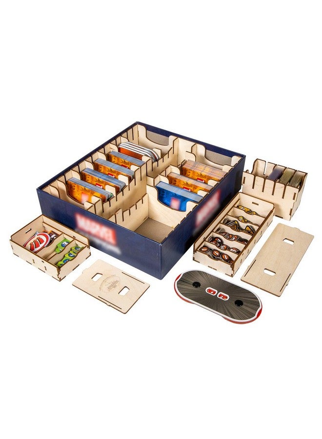The Broken Token Marvel Champions Compatible Game Organizer - Wood Storage Box with Multiple Trays - Image 1