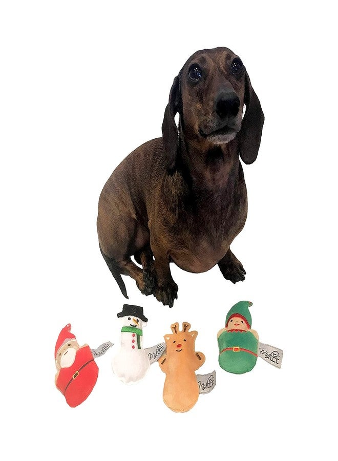 Midlee Mini Plush Christmas Dog Toys- Set of 4- Elf Reindeer Snowman & Santa (4") - Image 2