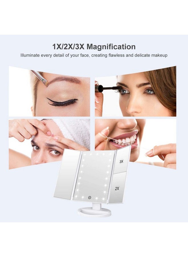 WEILY WEILY Makeup Mirror with 21 LED Lights,Two Power Supply Modes, Adjustable Touch Screen and 1x/2x/3x Magnification Tri-Fold Vanity Mirror,Chargeable Travel Cosmetic Mirror for Desktop(White)  - Image 3