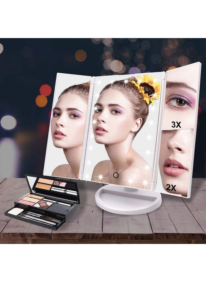 WEILY WEILY Makeup Mirror with 21 LED Lights,Two Power Supply Modes, Adjustable Touch Screen and 1x/2x/3x Magnification Tri-Fold Vanity Mirror,Chargeable Travel Cosmetic Mirror for Desktop(White)  - Image 2