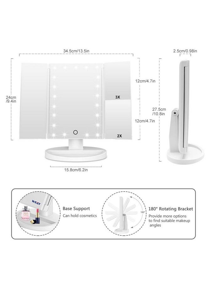 WEILY WEILY Makeup Mirror with 21 LED Lights,Two Power Supply Modes, Adjustable Touch Screen and 1x/2x/3x Magnification Tri-Fold Vanity Mirror,Chargeable Travel Cosmetic Mirror for Desktop(White)  - Image 4