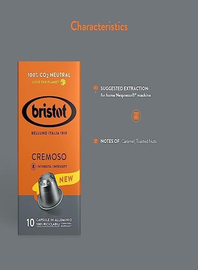 Bristot Cremoso Aluminium Capsules – Compatible with Nespresso Original Line Machines – Medium Roast – 100% Recyclable – Pack of 10 - Image 2