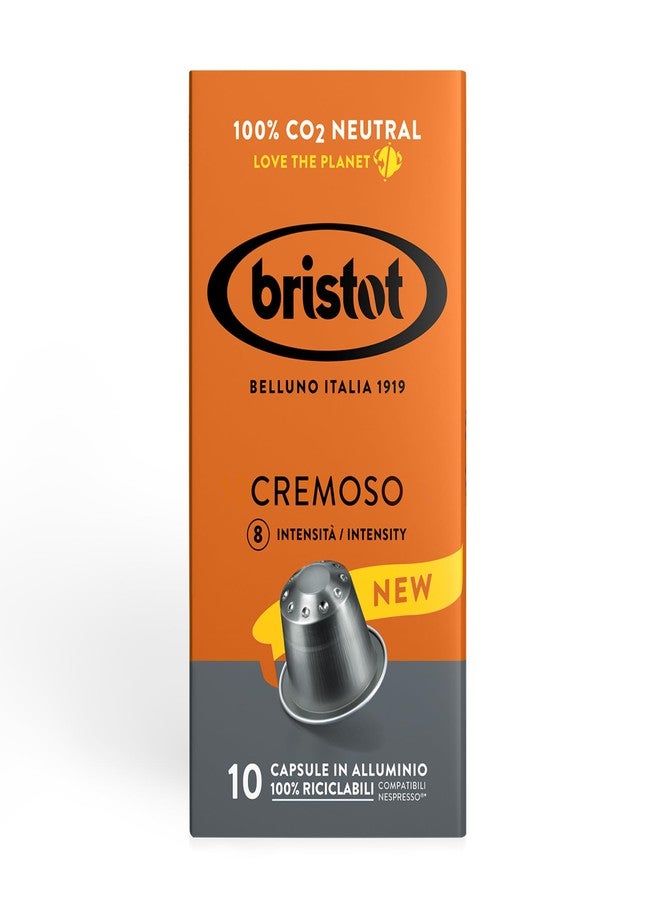 Bristot Cremoso Aluminium Capsules – Compatible with Nespresso Original Line Machines – Medium Roast – 100% Recyclable – Pack of 10 - Image 1
