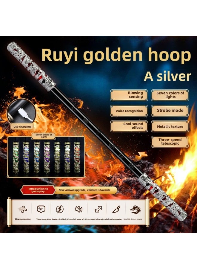 Sun Wukong Ruyi Golden Hoop Stick Voice Control Wind Control Automatic Telescopic Laser Sword Children's Toy Boy Glow Stick Wholesale-Colour:Platinum Golden Hoop [wind Control Sensor + Fully Automatic Telescopic + Voice Control + Colorful Lights + Built-in Charging.]  - Image 1