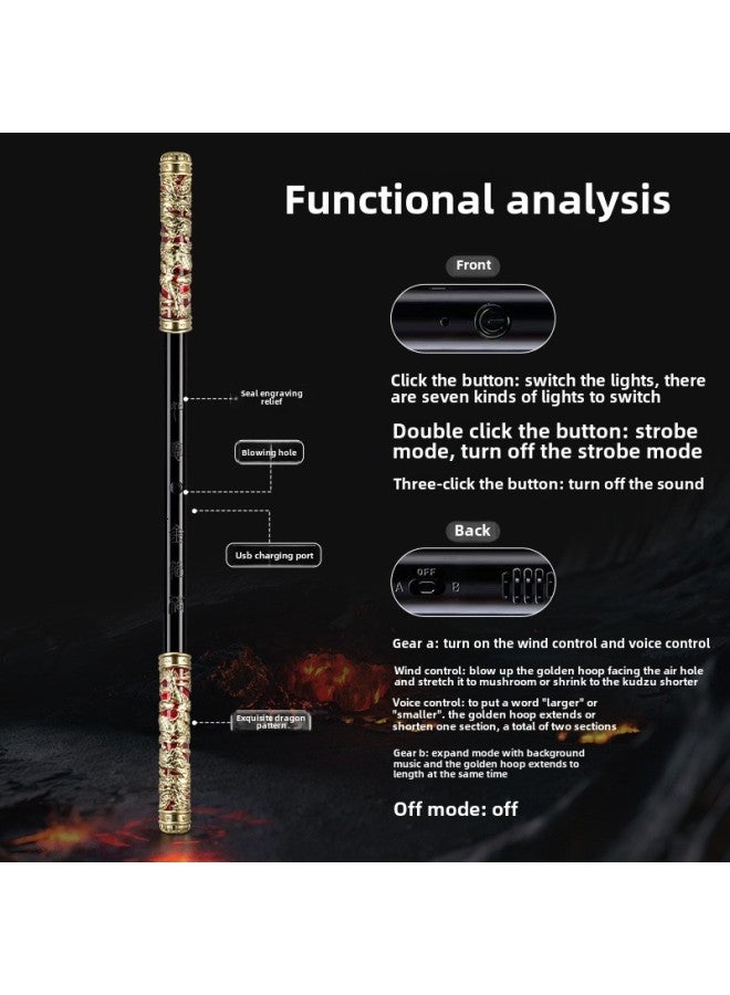Sun Wukong Ruyi Golden Hoop Stick Voice Control Wind Control Automatic Telescopic Laser Sword Children's Toy Boy Glow Stick Wholesale-Colour:Platinum Golden Hoop [wind Control Sensor + Fully Automatic Telescopic + Voice Control + Colorful Lights + Built-in Charging.]  - Image 5
