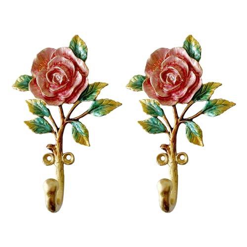 Pewery Vintage Flower Shaped Decorative Wall Hooks Rack Hangers for Hanging Clothes Coats Towels Keys Hats 2 Pack Antique Metal Mounted Wall Hook - Image 1