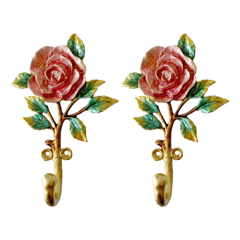 Pewery Vintage Flower Shaped Decorative Wall Hooks Rack Hangers for Hanging Clothes Coats Towels Keys Hats 2 Pack Antique Metal Mounted Wall Hook - Image 2