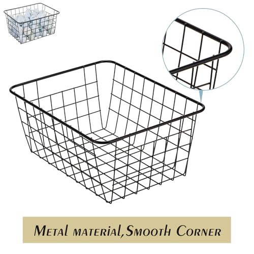 JUNCHU CHERRY Wire Kitchen Storage Basket 5 Packs,Perfect Pantry Organization Accessories Basket,Laundry,Countertop Organization,Suitable for Kitchen,Bathroom,Bedroom,Tabletop,Stackable,Black - Image 3