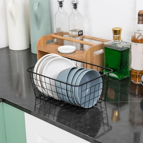 JUNCHU CHERRY Wire Kitchen Storage Basket 5 Packs,Perfect Pantry Organization Accessories Basket,Laundry,Countertop Organization,Suitable for Kitchen,Bathroom,Bedroom,Tabletop,Stackable,Black - Image 4