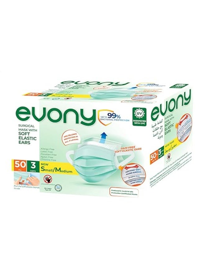 evony Premium Surgical Face Masks with Ultra-Soft Elastic Ear Loops – 3-Ply Protective Comfort – High Breathability – 50 Pieces Value Pack - Image 1