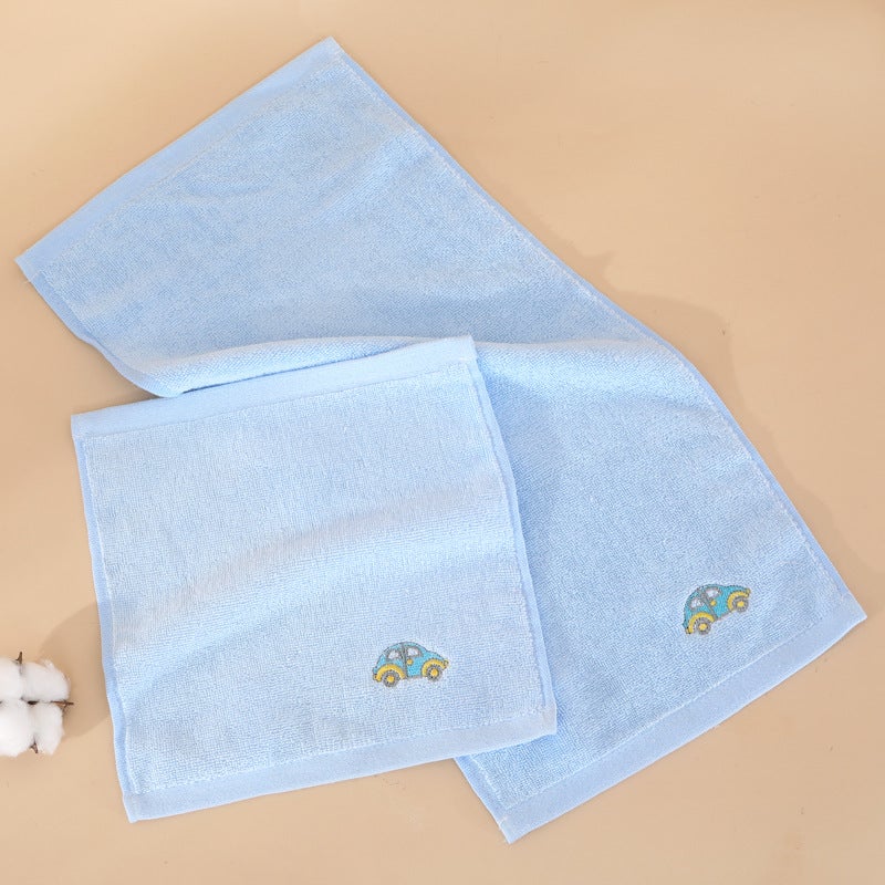 Pure Cotton Kids Towel Cartoon Embroidered Soft Thick Facecloth Puppet Blue 
