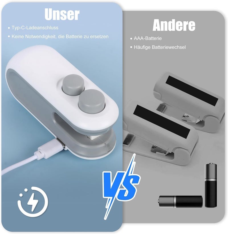TECH LOGO ELECTRONICS Mini Bag Sealer 2 in 1 Bag Sealer Heat Seal with Cutter and Magnet Mini Bag Resealer Machine for Plastic Bags Rechargeable Vacuum Food Sealer for Plastic Bags Snacks Food Storage1 pcs  - Image 3