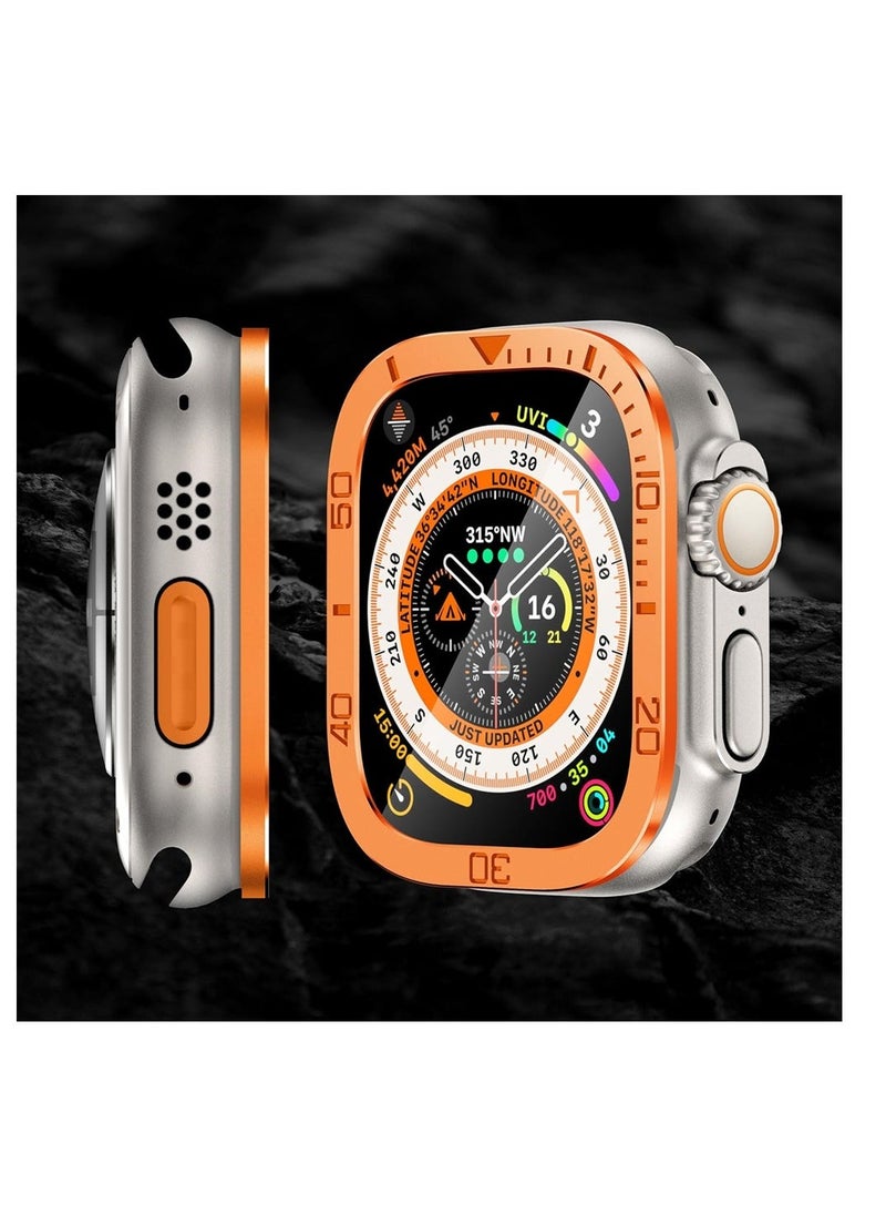 SYOSI - Rugged Metal Case, Compatible with Apple Watch Ultra 49mm Case with Tempered Glass Screen Protector, Bezel Ring Frame Built in Clear Film for iWatch Ultra 49mm, 2 Pack, Orange - Image 1