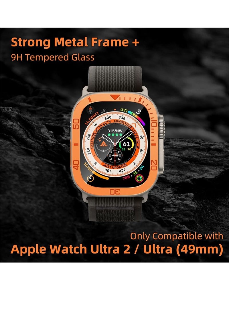 SYOSI - Rugged Metal Case, Compatible with Apple Watch Ultra 49mm Case with Tempered Glass Screen Protector, Bezel Ring Frame Built in Clear Film for iWatch Ultra 49mm, 2 Pack, Orange - Image 1