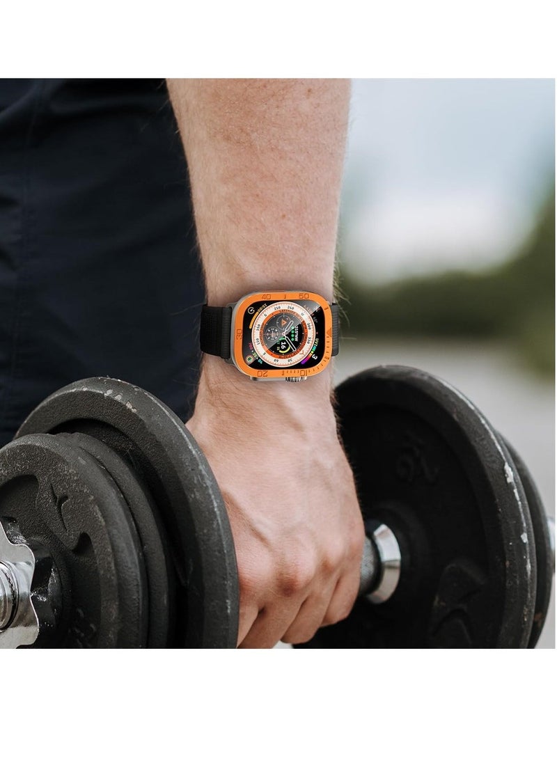 SYOSI - Rugged Metal Case, Compatible with Apple Watch Ultra 49mm Case with Tempered Glass Screen Protector, Bezel Ring Frame Built in Clear Film for iWatch Ultra 49mm, 2 Pack, Orange - Image 1