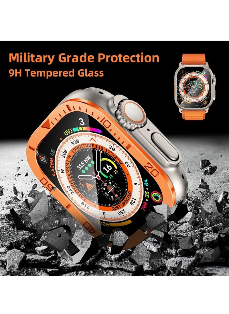 SYOSI - Rugged Metal Case, Compatible with Apple Watch Ultra 49mm Case with Tempered Glass Screen Protector, Bezel Ring Frame Built in Clear Film for iWatch Ultra 49mm, 2 Pack, Orange - Image 1