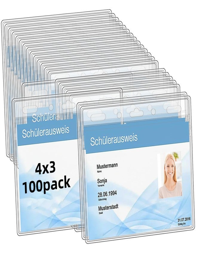 Mositear Plastic Horizontal Card Holder (4 x3 Inch, Clear, 100 Pack), Waterproof ID Card Holder, Name Tag Holder, Name Badge Holders, No Zipper ID Badge Holders - Image 1