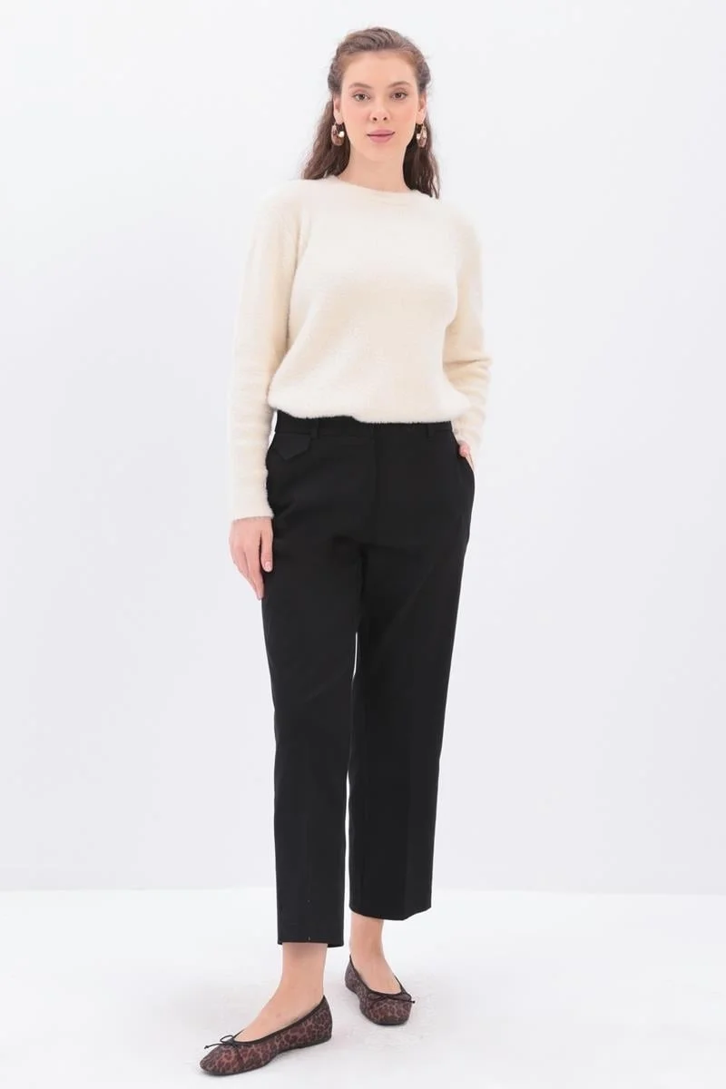 Allday Black-Ornamental Pocket Flap Darted Carrot Trousers