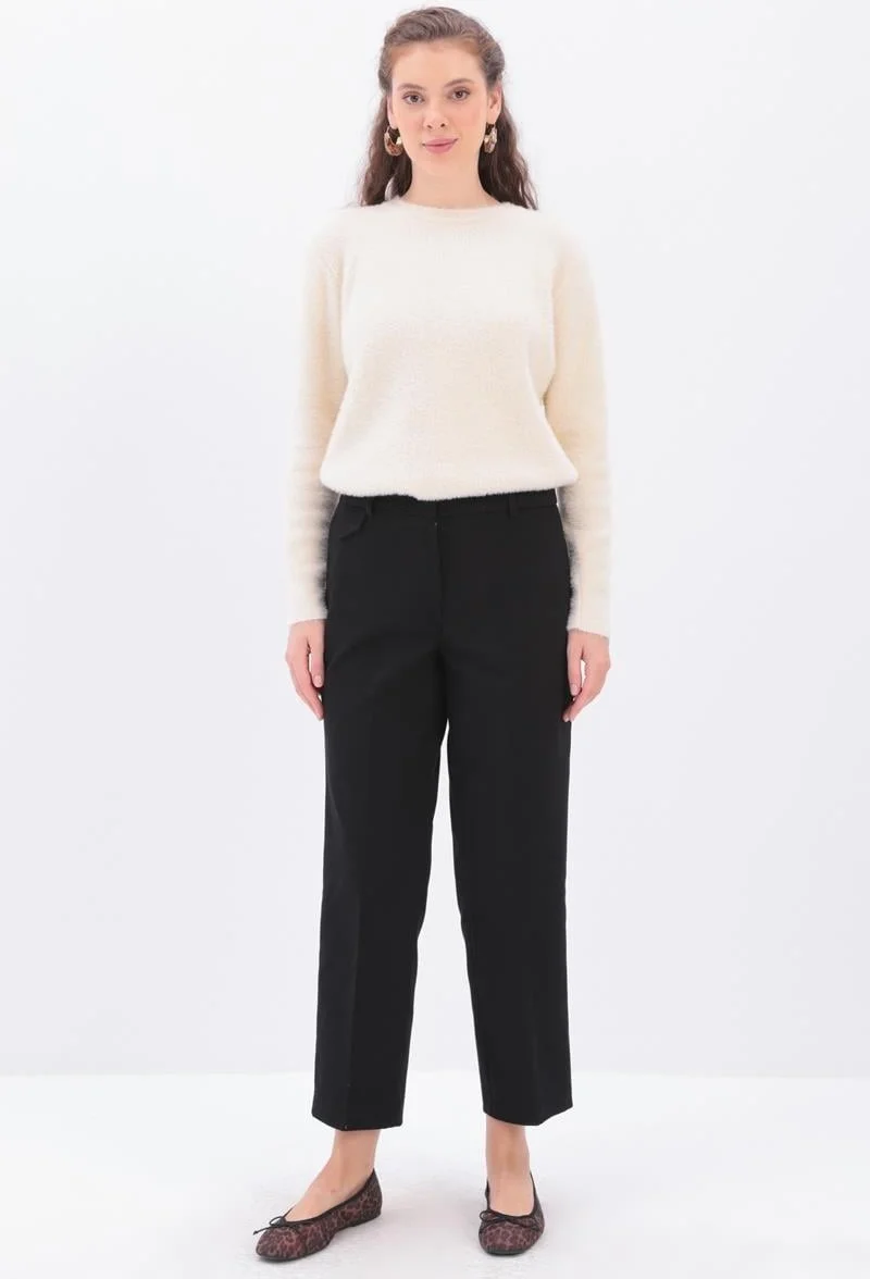 Allday Black-Ornamental Pocket Flap Darted Carrot Trousers