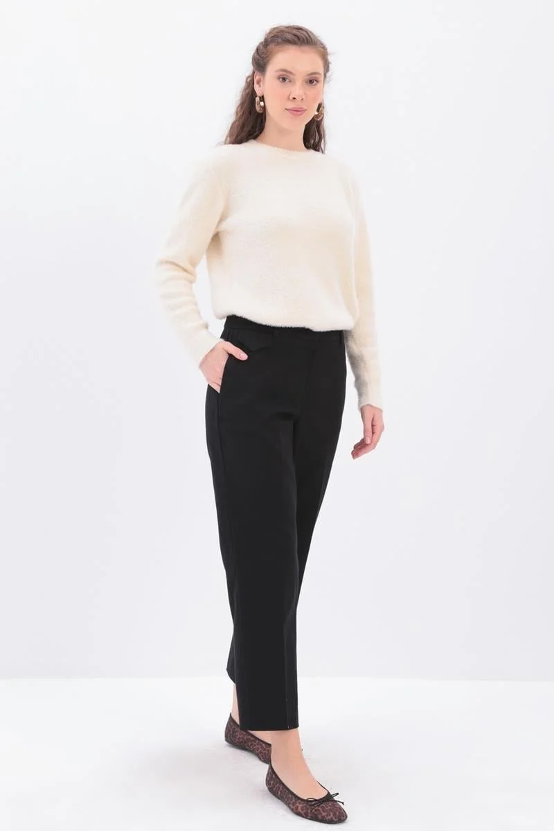 Allday Black-Ornamental Pocket Flap Darted Carrot Trousers