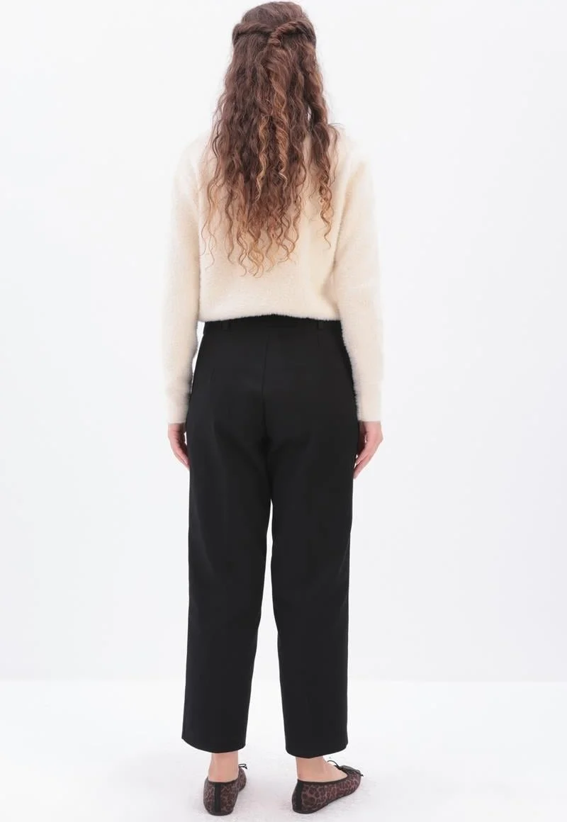 Allday Black-Ornamental Pocket Flap Darted Carrot Trousers