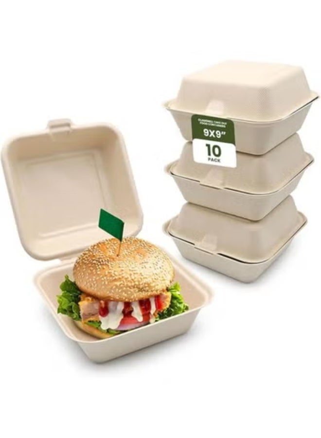 ايكواي ecoway 100% Compostable Clamshell Take Out Food Containers [6x9" 10-Pack] Heavy-Duty Quality to go Containers, Natural Disposable Bagasse, Eco-Friendly Biodegradable Made of Sugar Cane Fibers - Image 1