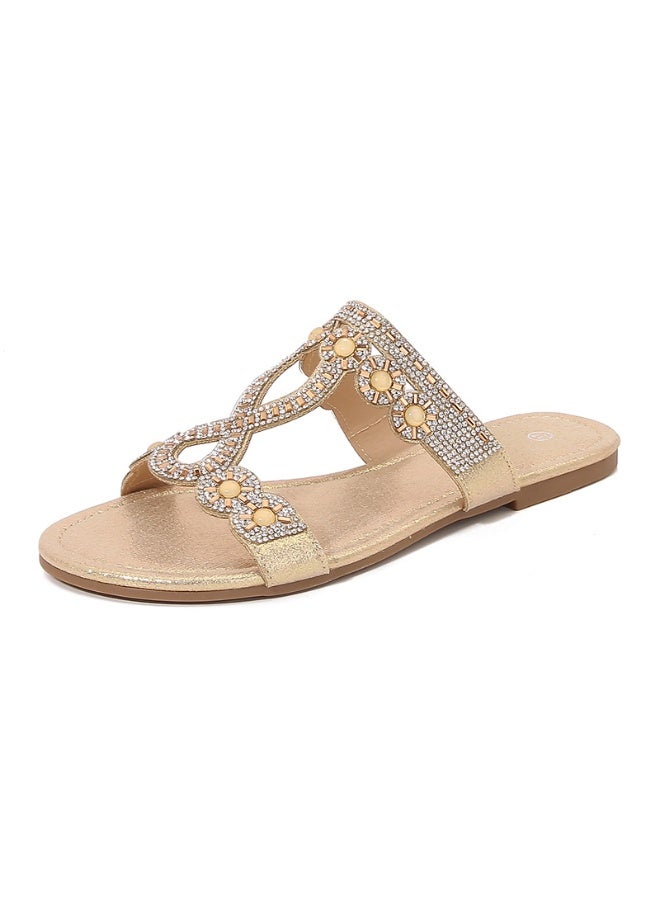 NIBEMINENT Women Rhinestone Design Bohemia String Bead Soft Flats Shoes Comfortable Summer Beach Shoes Designer Sandal  - Image 1