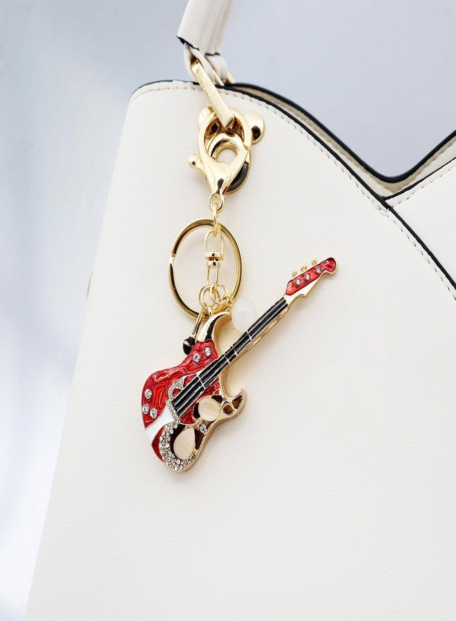 Elechobby Bass Guitar Keychain with Microphone Charm, Red and Gold Musical Instrument Key Ring - Image 4