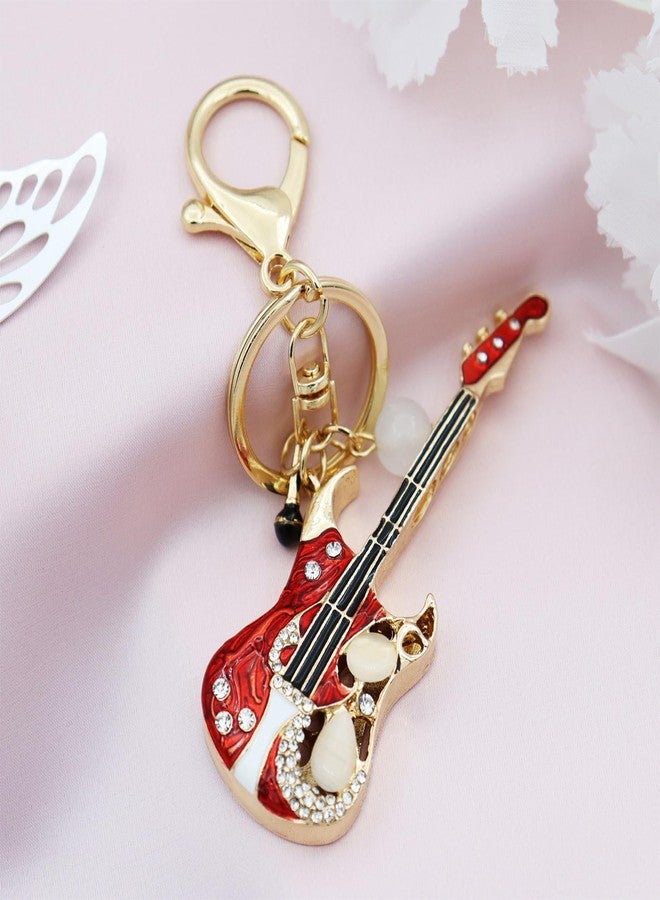 Elechobby Bass Guitar Keychain with Microphone Charm, Red and Gold Musical Instrument Key Ring - Image 5