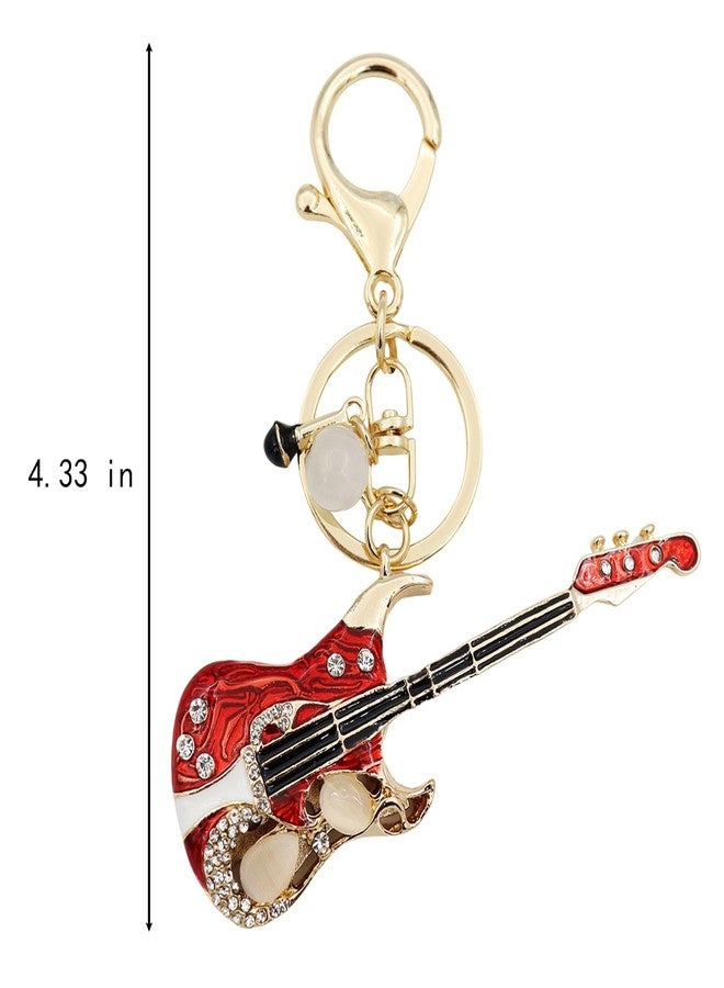 Elechobby Bass Guitar Keychain with Microphone Charm, Red and Gold Musical Instrument Key Ring - Image 3