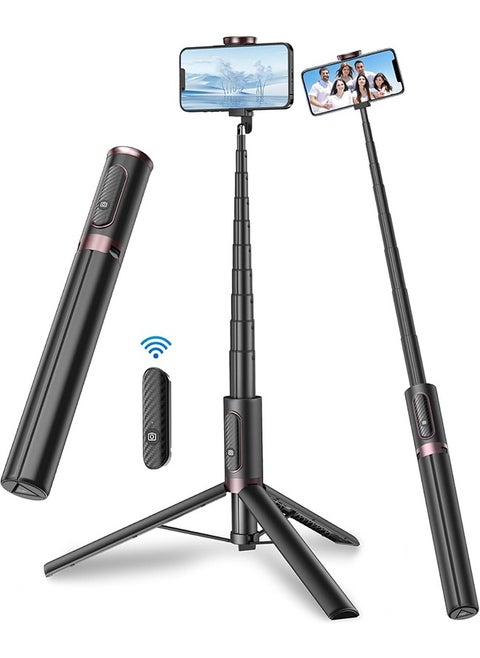 TONEOF 67" Cell Phone Selfie Stick Tripod,Smartphone Stand All-in-1 with Integrated Wireless Remote,Portable,Lightweight,Extendable for iPhone/Android(Black)
