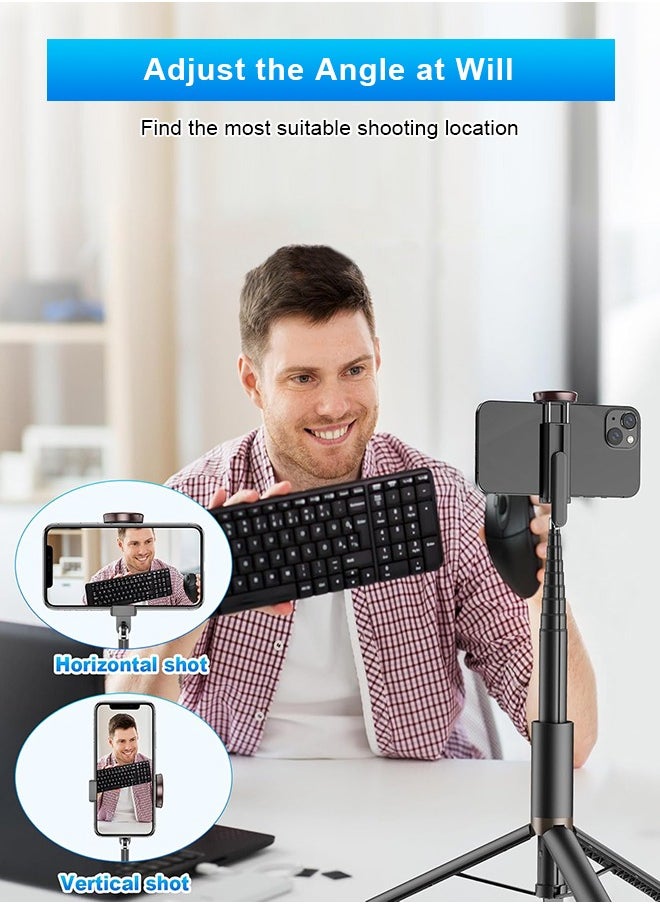 TONEOF 67" Cell Phone Selfie Stick Tripod,Smartphone Stand All-in-1 with Integrated Wireless Remote,Portable,Lightweight,Extendable for iPhone/Android(Black)