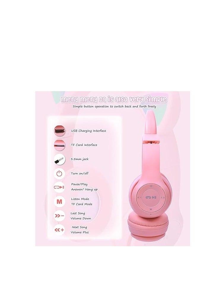 P-47 Foldable Wireless Kids Headphones with LED Light, Microphone, Bluetooth, TF Card Slot, Pink - Image 4