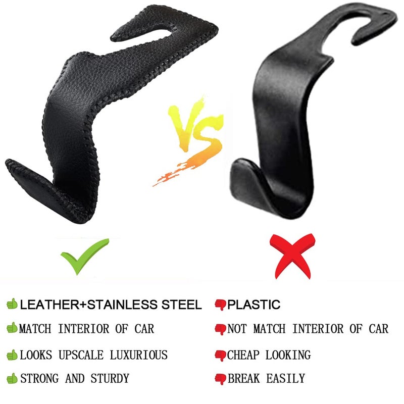 yicheyiyou Car Hooks Universal Car Vehicle Back Seat Headrest Hanger Holder Hook Microfiber Leather & Stainless Steel for Bag Purse Cloth Drink Grocery (Black) - Image 3