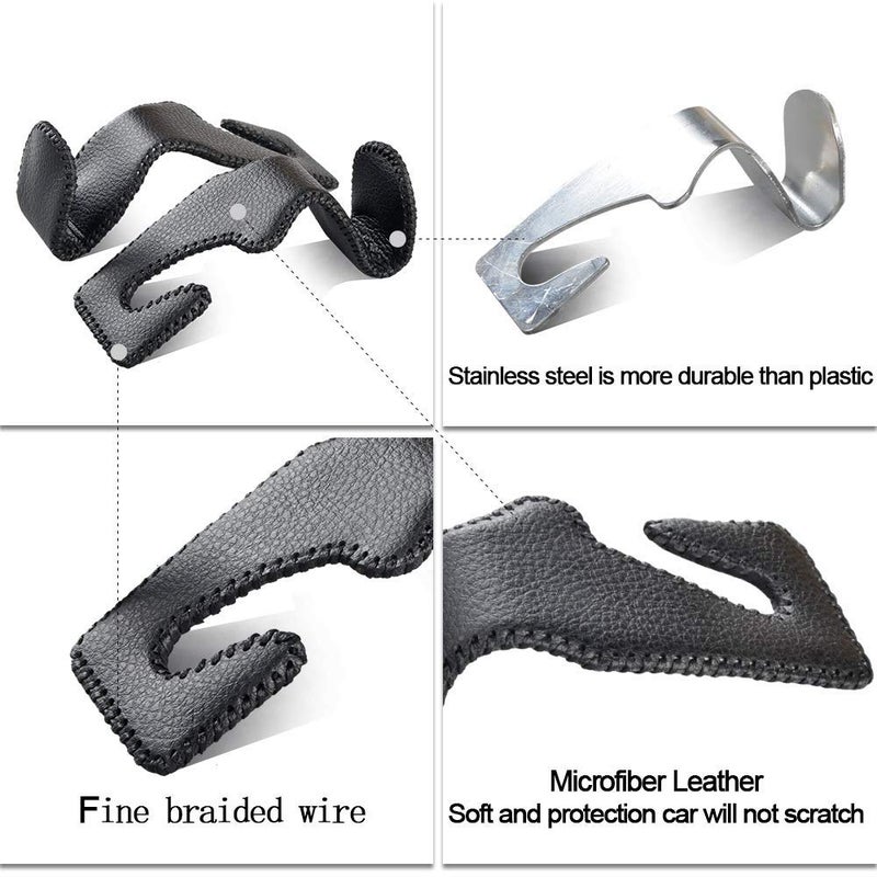 yicheyiyou Car Hooks Universal Car Vehicle Back Seat Headrest Hanger Holder Hook Microfiber Leather & Stainless Steel for Bag Purse Cloth Drink Grocery (Black) - Image 5