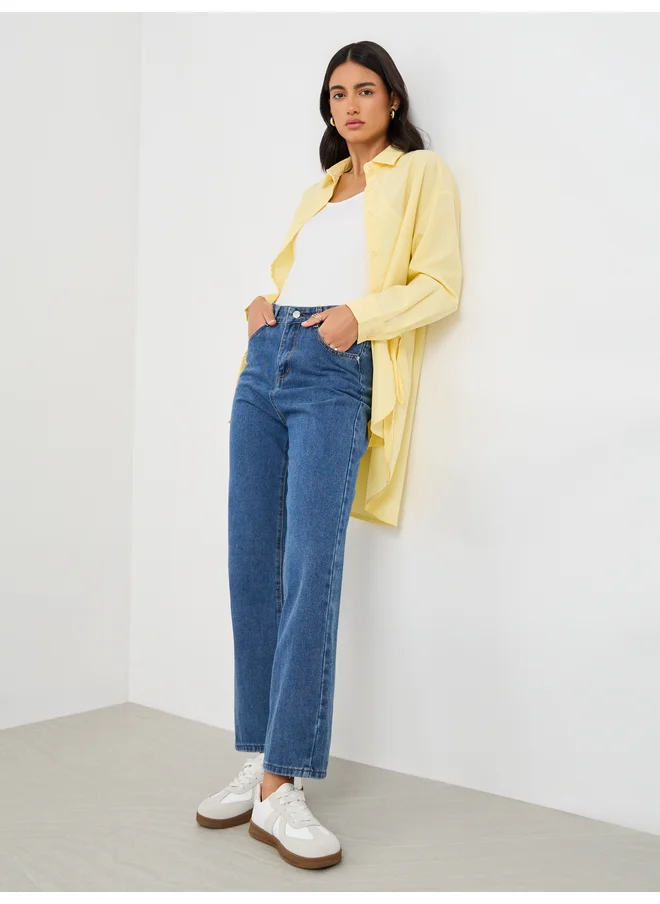 ستايلي Styli High Rise Plain Straight Fit Jeans