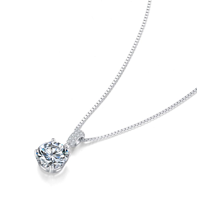 SUNFEEL 925 Sterling Silver Necklace for Women 2CT Round Cut Cubic Zirconia CZ Solitaire Necklace Dainty Jewelry Gifts, Length 16+2 Inch - Image 5