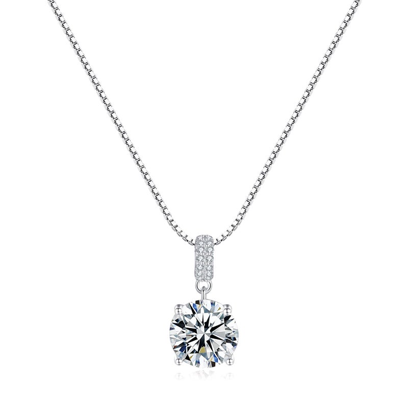 SUNFEEL 925 Sterling Silver Necklace for Women 2CT Round Cut Cubic Zirconia CZ Solitaire Necklace Dainty Jewelry Gifts, Length 16+2 Inch - Image 1