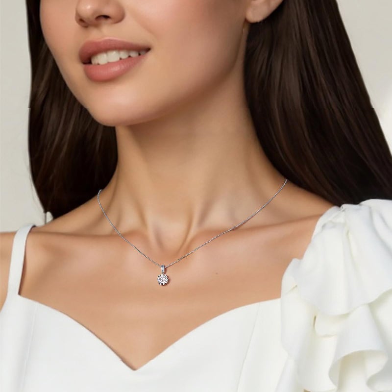 SUNFEEL 925 Sterling Silver Necklace for Women 2CT Round Cut Cubic Zirconia CZ Solitaire Necklace Dainty Jewelry Gifts, Length 16+2 Inch - Image 3