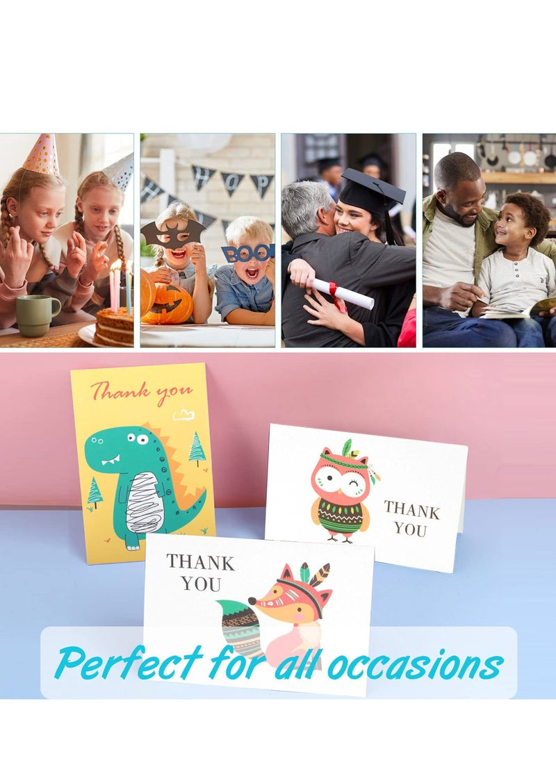 SOLARAE 48 Pcs Animal-Themed Thank You Cards with Envelopes and Stickers for Birthdays, Weddings, and Baby Showers - Perfect Greeting Cards for Expressing Gratitude - Image 2